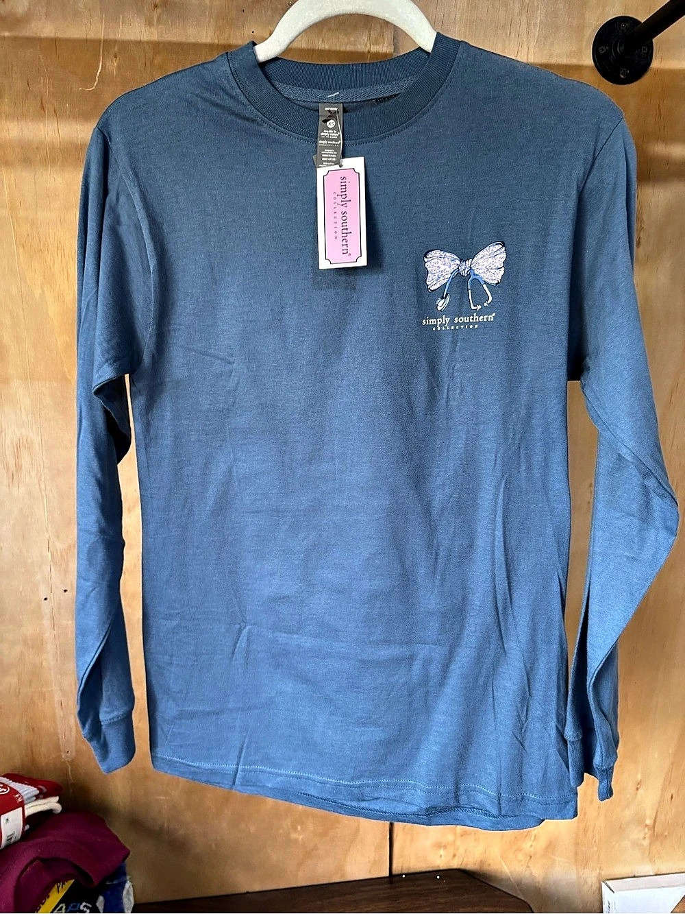 Simply Southern Scrub Life Long Sleeve T-Shirt Blue & Pink Medium